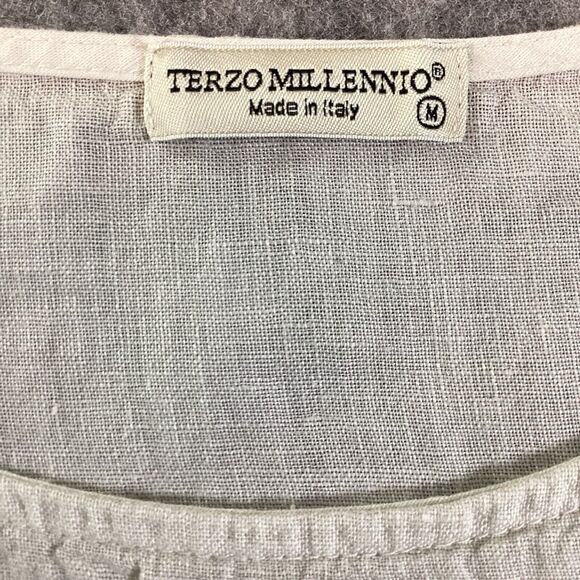 Terzo 100% Linen Roll Tab Sleeve Made In Italy Cotton Top Size M - Picture 12 of 13